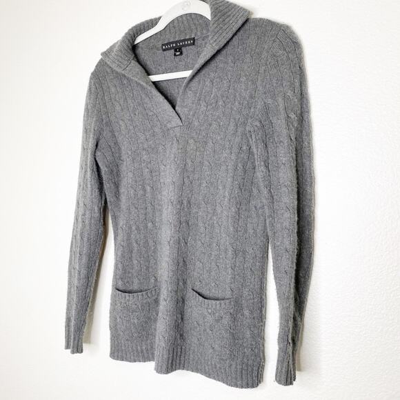 ralph lauren black label 100% cashmere v neck collar elbow patch sweater small - Picture 9 of 10